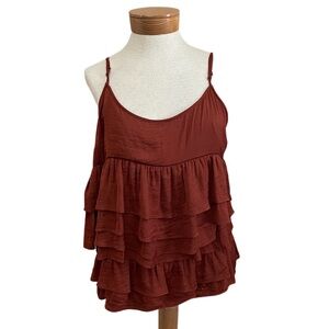 Who What Wear Burnt Orange Ruffle Tank Top